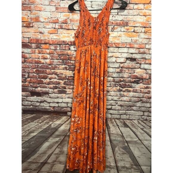 Jody California vintage orange floral sleeveless maxi dress women's size small? - Picture 2 of 6